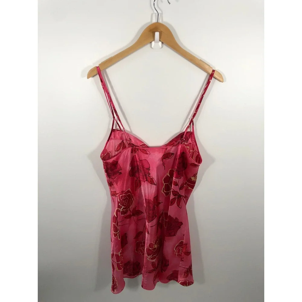 VTG Y2K Chemise Satin Slip Dress Womens M Pink Floral Fairy Romantic Feminine